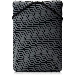 HP Custodia Protettiva Reversibile per Laptop Portatili fino a 15,6 Pollici, Profilo Sottile e Senza Cerniera, Tessuto in Neoprene Disinfettabile e Lavabile in Lavatrice, Design Nero/Grigio Geometrico