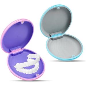 Avesteir 2 pezzi porta apparecchio denti, caso per dentiera, custodia bite dentale, contenitore per protesi dentarie, scatola ortodontica, Resistente e Facile da Pulire, per aligner (Rosa e blu)