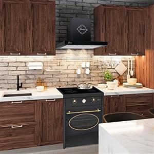 GURARI Set di cottura GURARI GCH E 612 BL r + GCH F 462 BL 6 Prime, Cucina a libera installazione a vetro ceramika retrò 60 cm, Range Coocker, 60 L, Nero + cofano estrattore, 1000m3/h