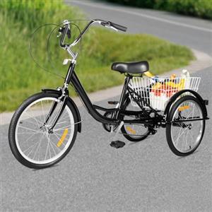 WFIETN - Triciclo da 20 pollici, triciclo per adulti, a 8 marce, 3 ruote, con cestino per la spesa, colore nero, bici da città, per anziani ‎Pedal Power triciciclo per persone con una statura di 5,09