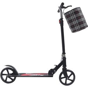 Wulimasun Scooter pieghevole, per adulti, 200 kg di carico, nero, con freno e borsa di stoccaggio, monopattino pieghevole con piattaforma larga e spessa, monopattino per adulti e bambini