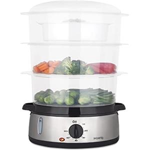 H.Koenig Vaporiera elettrica H.Koenig VAP10 in acciaio inox, multifunzione, 9L, programmabile, compatto, 3 cestelli impilabili e rimovibili per uova/verdure/riso/pesce, timer 60 min
