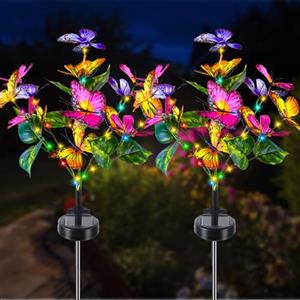 Fohil Lampade Solari da Giardino, 2 Pezzi Luci Solari Fiore Farfalla LED, Luce Solare Esterno Decorazione da Giardino Impermeabile Decorazioni di Giardino, Prato, Natale Regali di Compleanno Per le Donne