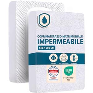 Dreamway Coprimaterasso 140x200 cm - Altezza 30 cm - Lenzuolo Cotone | Lenzuolo con Angoli Impermeabile, Morbido, Silenzioso, Cotone Oeko-Tex, Anallergico - Singolo e Matrimoniale