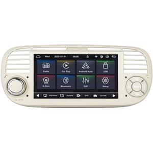 MAVYULQEF Autoradio Linux Avvio Lampo Compatibile 500 2007-2015 Fiat | Installazione Rapida | CarPlay/Android Auto Wireless/Bluetooth/FM/AM/RDS/USB | DSP 100W | Bianco