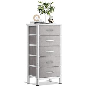 Coleshome Cassettiera Camera da Letto, Cassettiera Alta Piccola con 5 Cassetti in Tessuto, Robusta Struttura in Acciaio, Piano in Legno, Adatta Camera da Letto e Soggiorno, 40x30x80cm Grigio Chiaro