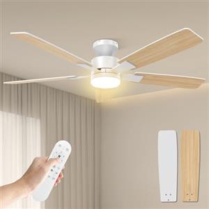 Airwit 132cm Grande Flusso d'Aria Ventilatore da Soffitto con Luce, Silenzioso Ventilatore da Soffitto con Telecomando, 6 Velocità, Lampada LED Dimmabile, Motore DC Reversibile per Camera Soggiorno