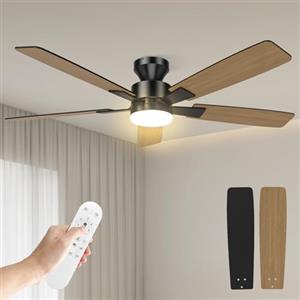 Airwit 132cm Grande Flusso d'Aria Ventilatore da Soffitto con Luce, Silenzioso Ventilatore da Soffitto con Telecomando, 6 Velocità, Lampada LED Dimmabile, Motore DC Reversibile per Camera Soggiorno