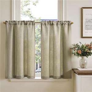 TOPICK Tenda Cucina Tende Corte Piccole Brise Vento, Taupe 65x90 cm 2 Pannelli con Passante per Traversa Per Finestra, Armadio, Mobile Basso, Camera e Copertura Sotto Lavandino