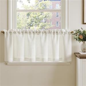 TOPICK Tenda Cucina Tende Corte Piccole Brise Vento, Bianco 140x40 cm 1 Pannello con Passante per Traversa Per Finestra, Armadio, Mobile Basso, Camera e Copertura Sotto Lavandino