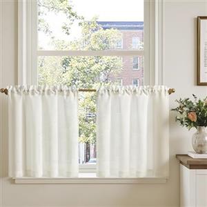 TOPICK Tenda Cucina Tende Corte Piccole Brise Vento, Bianco 90x60 cm 2 Pannelli con Passante per Traversa Per Finestra, Armadio, Mobile Basso, Camera e Copertura Sotto Lavandino