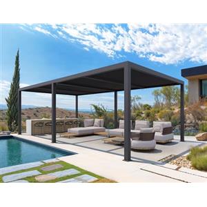 PURPLE LEAF Pergola Bioclimatica 7,39 x 3,68 m Pergolato da Giardino Lame Orientabili Area 27,19 m² Gazebo Pergola Alluminio per Patio Terrazza Esterno, Grigio