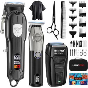 HIENA PRO Tagliacapelli professionale da uomo senza fili elettrico e rasoio a lamina Set di taglio per capelli Kit di taglio per capelli di tipo C ricaricabile per tagliacapelli da barbiere con
