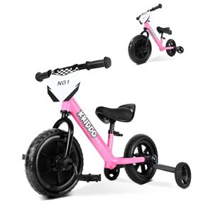 KRIDDO 2-in-1 Triciclo per bambini e bici senza pedali per bambini di 2 anni, pedali staccabili e rotelle ripiegabili, piastra DIY, giocattolo da cavalcare triciclo dai 18 mesi ai 3 anni, Rosa