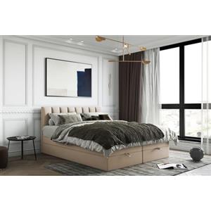 TRADA Letto Contenitore Matrimoniale GUSTO, 160x200cm, Beige | con Contenitori e Materasso, Letto con Topper In Memory Visco
