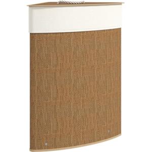 HOMCOM Cesto Portabiancheria Angolare da 55L, 35x35x60 cm, Marrone | Sacco Estraibile, Coperchio Removibile, Cesta per la Biancheria in Bambù