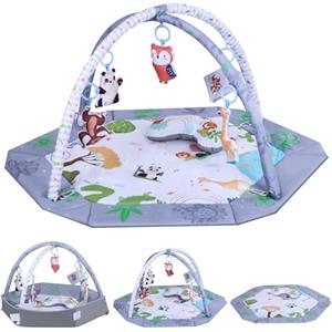 Zaxiva Palestrina Neonato, Palestrina Neonato Montessori 0-6-9-12 Mesi, Con Cuscino per Tempo a Pancia in Giù, 5 Giocattoli Sensoriali Rimovibili, Lavabile e Morbido Tappetino Neonato Evolutivo per Neonati