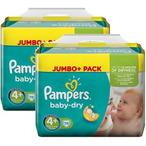 Pampers Baby Dry Taglia 4 + Maxi Plus 9 - 20 kg Jumbo Plus Pack, 2er Pack (2 x 76 pannolini)