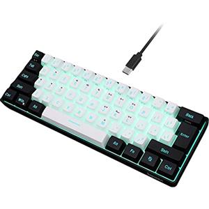Snpurdiri 60% tastiera da gioco cablata, sensazione meccanica, piccola mini tastiera, tastiera RGB compatta portatile per PC, Mac, Office, Gaming (61 tasti, bianco e nero)