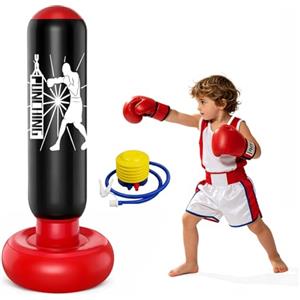 MeYuxg Sacco da Boxe per Bambini,160cm Gonfiabile Sacco da Boxe da Terra con Pompa a Pedale,Punching Ball Bambini Regalo per Ragazzi e Ragazze per Kickboxing,Taekwondo,Allenamento MMA(Nero)