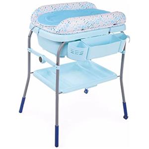 Chicco Cuddle & Bubble Vaschetta Bagnetto Fasciatoio Neonato Ergonomico con Materassino e Morbido Riduttore, Altezza Regolabile, Chiusura Compatta, Parent Organizer 2 Ruote, Max 11kg - Ocean, Azzurro