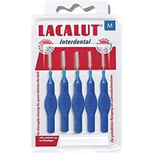 Dr. Theiss Naturwaren GmbH LACALUT Scovolini Dentali Blister 5 Pezzi, Spazzolino Interdentale con Copri Scovolino Denti Igienico Colore Blu, Morbido Massaggia Gengive Sensibili, Utile Contro Placca, Carie e Alitosi