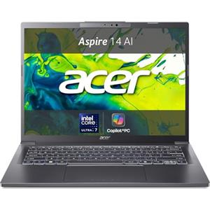 acer Aspire 14 AI Laptop | Display 14" WUXGA OLED | Intel Core Ultra 7-256V | 16 GB RAM | 512 GB SSD | Copilot+ PC | Windows 11 | QWERTY | PC Portatile IA