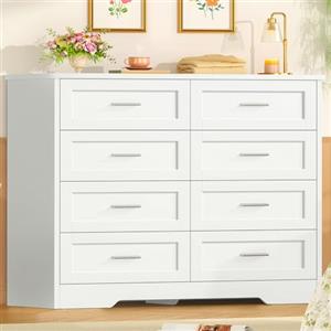 TEENFON Cassettiera Camera da Letto, Settimino con 8 Cassetti - Comò Bianco Moderno e Salvaspazio, Ideale per Soggiorno e Ingresso, 107x35x96.5 cm