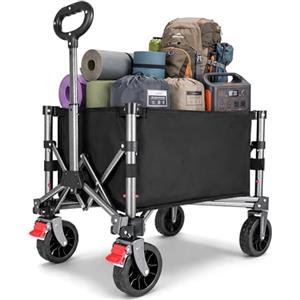 YEAUPE PRO Carrello con Ruote Portatile - 70L, 50kg carico max. - Pieghevole, con zip laterale, rete e manico telescopico - Ideale per campeggio, ufficio e casa - Nero Opaco