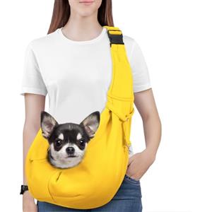 Pawaboo Borsa a Tracolla per Cani con Fibbia Regolabile Portacarte a Mani Libere, Guinzaglio di Sicurezza per Cuccioli e Gatti, Tracolla Extra Larga Porta-Animali, Fino a 12 Lbs, Giallo