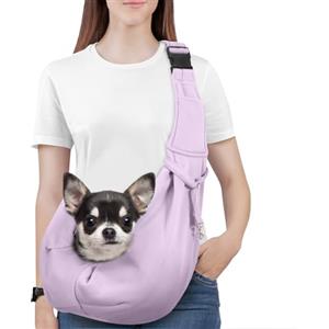 Pawaboo Borsa a Tracolla per Cani con Fibbia Regolabile Portacarte a Mani Libere, Trasportino per cani Guinzaglio di Sicurezza per Cuccioli e Gatti, Tracolla Extra Larga Porta-Animali, Viola Chiaro