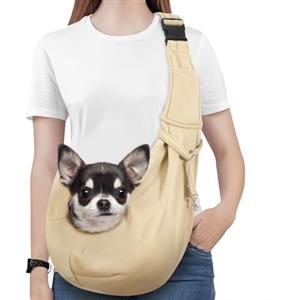 Pawaboo Borsa a Tracolla per Cani con Fibbia Regolabile Portacarte a Mani Libere, Trasportino per cani Guinzaglio di Sicurezza per Cuccioli e Gatti, Tracolla Extra Larga Porta-Animali, Cachi