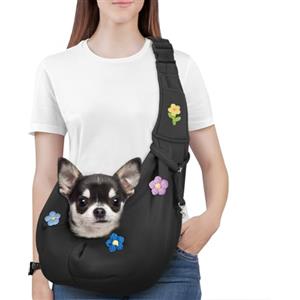 Pawaboo Borsa a Tracolla per Cani con Fibbia Regolabile Portacarte a Mani Libere, Guinzaglio di Sicurezza per Cuccioli e Gatti, Tracolla Extra Larga Porta-Animali, Fino a 12 Lbs, Fiori + Nero