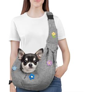 Pawaboo Borsa a Tracolla per Cani con Fibbia Regolabile Portacarte a Mani Libere, Guinzaglio di Sicurezza per Cuccioli e Gatti, Tracolla Extra Larga Porta-Animali, Fino a 12 Lbs, Fiori + Grigio
