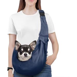 Pawaboo Borsa a Tracolla per Cani con Fibbia Regolabile Portacarte a Mani Libere, Trasportino per cani Guinzaglio di Sicurezza per Cuccioli e Gatti, Tracolla Extra Larga Porta-Animali, Blu Marino