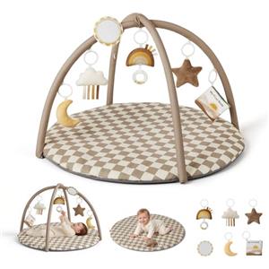 Blissful Diary Palestrina Neonato Con Arco Rimovibile, Palestrina Neonato Montessori Con 6 Giochi - Sviluppo Sensoriale E Motorio Progressivo, Regalo Per Neonati, Ragazze E Ragazzi, Tortora Quadri
