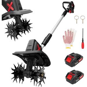 SHALL 21V Motozappa elettrica , completa di 2 batterie e caricabatterie，Area di lavoro: 22,8 cm x 16,8 cm, ideale per la lavorazione di prato, giardino e terreno