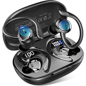Hupoaf Cuffie Bluetooth Sport, Auricolari Bluetooth 5.4 con 4 ENC Mic, 50 Ore HiFi Stereo Cuffie Wireless, IP7 Impermeabili Cuffie Senza Fili, Display LED USB-C Cuffiette Running per iOS/Android, Nero