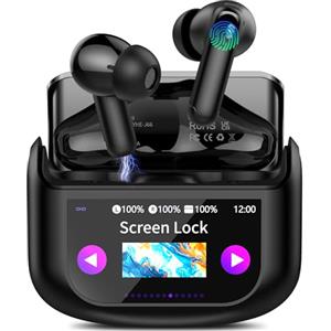 QXUFV AI Cuffie Traduzione 4-in-1 Auricolari Cuffiette Traduttore Istantaneo Vocale in 164 Lingue Cancellazione Rumore ANC/ENC 7 Modalità Traduzione Schermo Tattile LED Musica/Chiamate/Traduttore