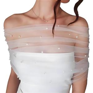 NICENEEDED Scialle Da Sposa In Tulle Bianco, Mantella Da Sposa In Perle, Mantelline Senza Spalle Da Sposa Sciarpa In Pizzo Stola Da Sposa In Tulle Da Donna