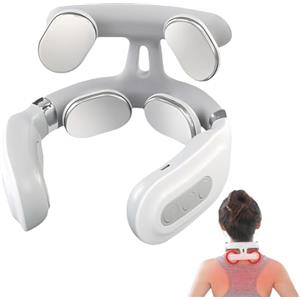 WANWEN Massaggiatore Cervicale Elettrico a Impulsi con Design a 4 Teste, 6 Modalità di Massaggio e Riscaldamento, 16 Livelli di Forza Regolabili, per Alleviare i Dolori Cervicali e la Rigidità