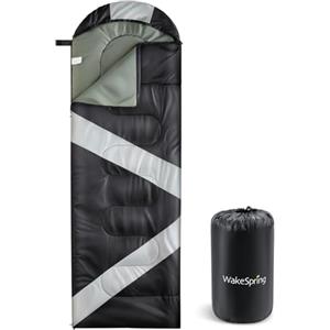 WakeSpring Sacco a Pelo Adulto 3 Stagioni, Leggero e Idrorepellente, Sacco a Pelo da Campeggio con Sacca, Unibile per Uso Doppio, Apribile come Coperta, per Camping, Escursionismo e Viaggio