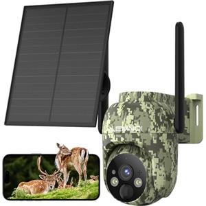 LEMNOI Fototrappola 4G con SIM Inclusa, 2K Fotocamera da Caccia, Telecamera Solare PTZ da Esterno, Visione Notturna a Colori, IP66 Impermeabile, Senza WiFi, per Caccia/Fattoria/Giardino