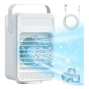 MUMUWIND Aria condizionata portatile, 4 in 1 climatizzatore portatile, mini raffrescatore d'aria,ventilatore refrigerante,ventilatore con ghiaccio, Ventilatore da tavolo,70° Oscillation,4 Velocità 2 Modalità