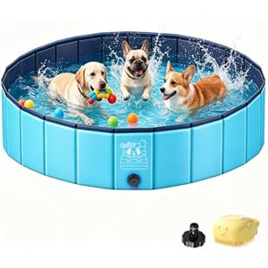 JONRRYIN Piscina per Cani, 120x30 cm Piscina Portatile per Cani Grandi, Piscina Cane Stabile e Antiscivolo con Toppe e Valvola di Scarico per Bambini Cani (120 * 30cm)