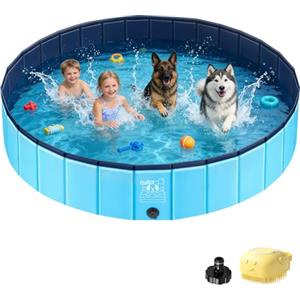 JONRRYIN Piscina per Cani, 160x30 cm Piscina Portatile per Cani Grandi, Piscina Cane Stabile e Antiscivolo con Toppe e Valvola di Scarico per Bambini Cani (160 * 30cm)