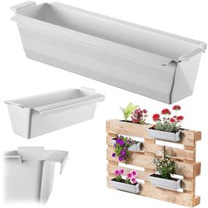 KADAX Set di 12 vasi da balcone per pallet con sistema di sospensione, 37x9 cm bianco, per piantare e decorare come fioriera da balcone, vaso per fiori per pallet europeo, inserto per vasi e sopra...