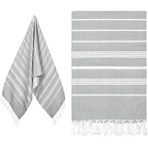 Eucomir Fouta Telo Mare Grande 90 * 180CM,Asciugamano da Spiaggia,Teli Mare Spiaggia Antisabbia Leggero frange,Assorbente e Asciugatura Rapida,Telo da Bagno Lo Piscina/Viaggi/Campeggio,Grigio Chiaro