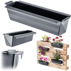 KADAX Set di 12 fioriere per pallet europei, con sistema di sospensione, 37 x 9 cm, antracite, per piantare e decorare, per fioriere da balcone e vaso di fiori