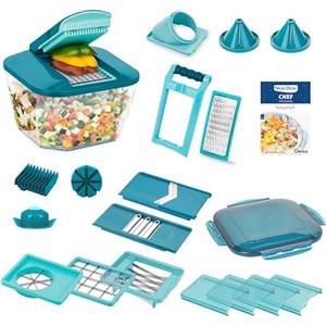 Genius Nicer Dicer Chef Professional - Affettatrice per verdure, 23 pezzi, manuale con contenitore grande da 5,2 l, coperchio salvafreschezza, inserti a spirale, taglia-pomodori, julienne, affettatrice per